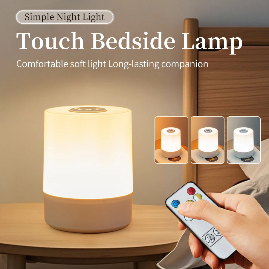 LED Touch Night Light USB Rechargeable Table Lamp With Remote Control Switch 3 Colors Dimmable Bedside Night Lamp Bedroom Decor HIP