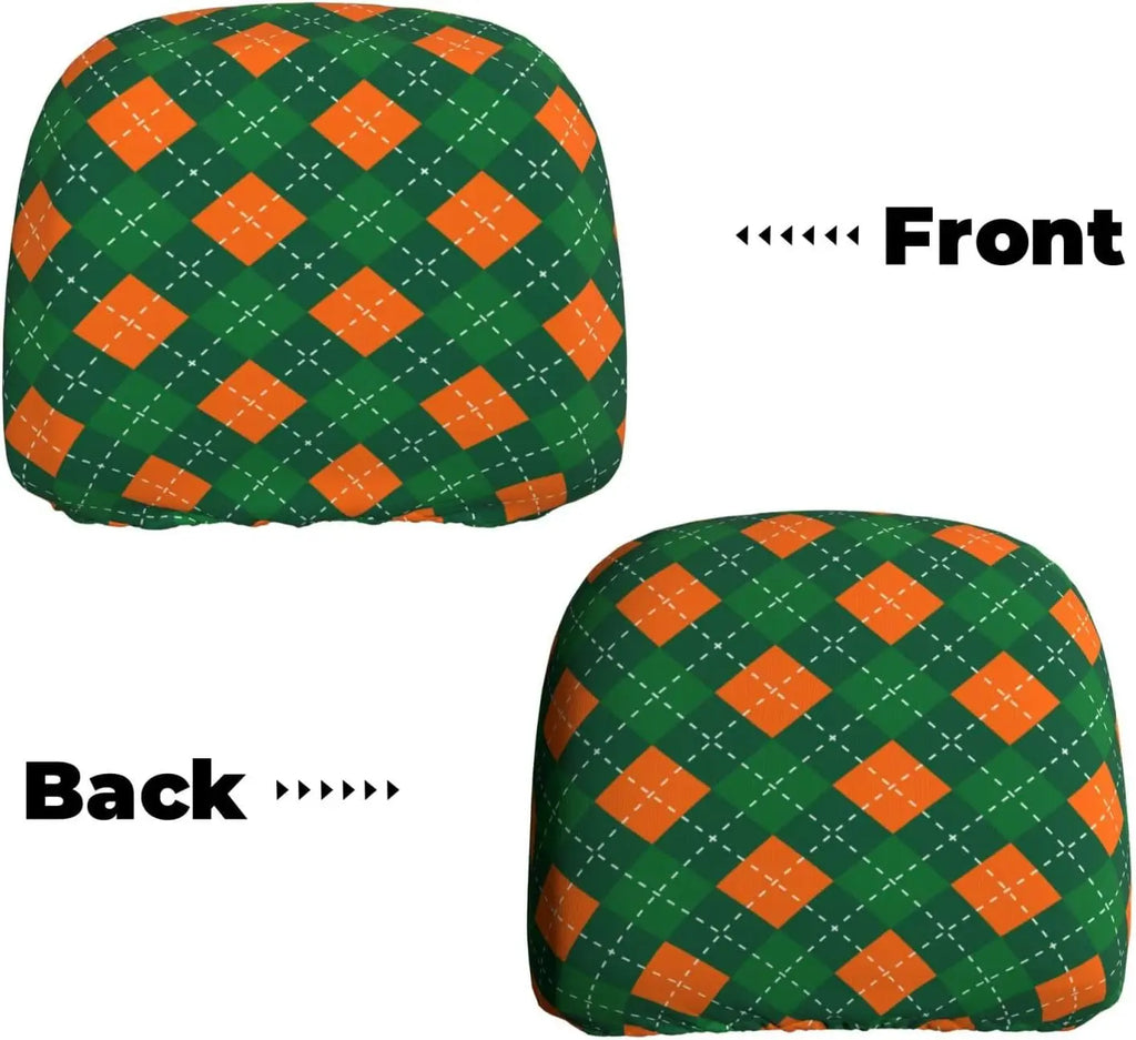 St. Patrick's Day Car Headrest Covers – Green Plaid 2 Pack Car Headrest Cover HIP 1