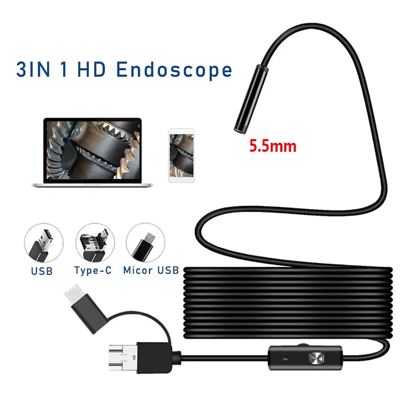 7mm USB-C Borescope Inspection Camera – 6 LED Waterproof Borescope Inspection Camera HIP