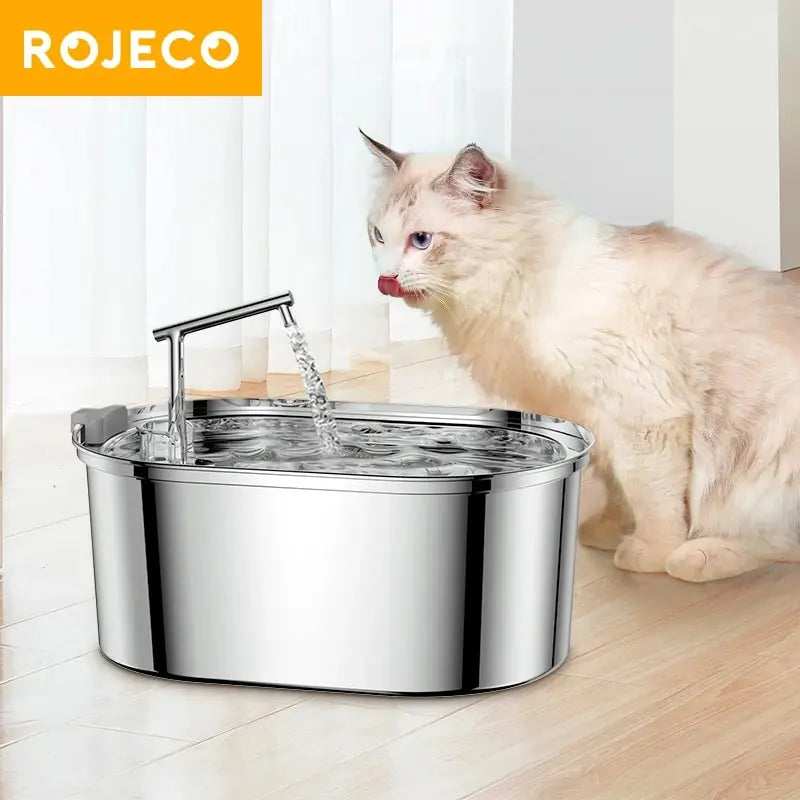 ROJECO Stainless Steel Cat Water Fountain Automatic Cat Drinker Drinking Fountain For Cats Dogs Pet Water Dispenser Accessories HIP