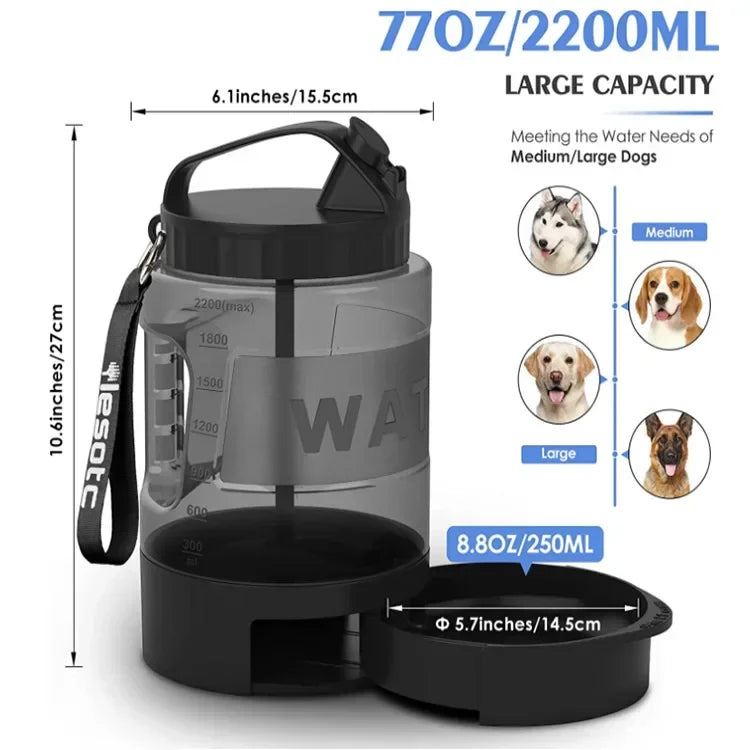 2.2L Portable Dog Water Bottle & Travel Bowl – BPA-Free 77oz Dog Travel Water Bottle HIP WHITE