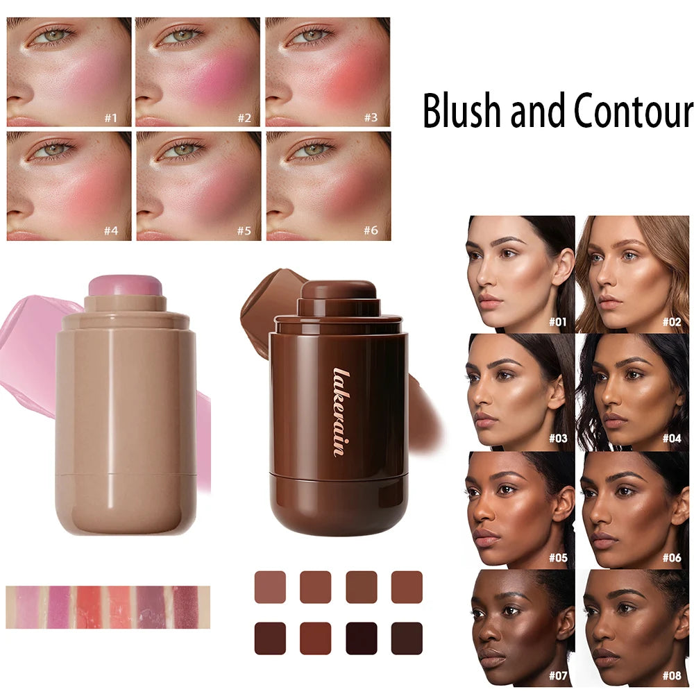 2pcs Contour Stick&Blush Stick Brightens Facial Stick Bronzer Stick Highlight Blush Long-Lasting Makeup For 3D Face Contour HIP