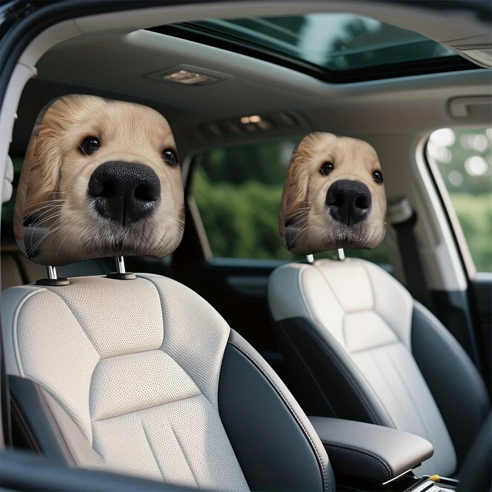 Golden Retriever Car Headrest Covers – 2pc Dog Print Set Car Headrest Cover HIP