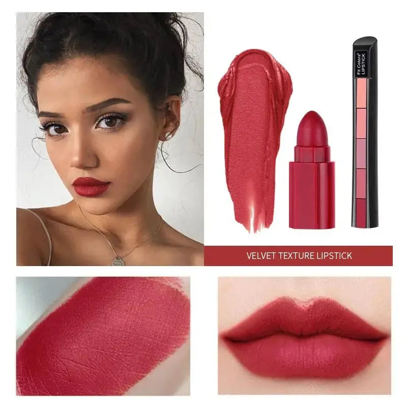 Fit Colors 5-Color Velvet Matte Lipstick Set – Long-Wear Matte Lipstick Set HIP