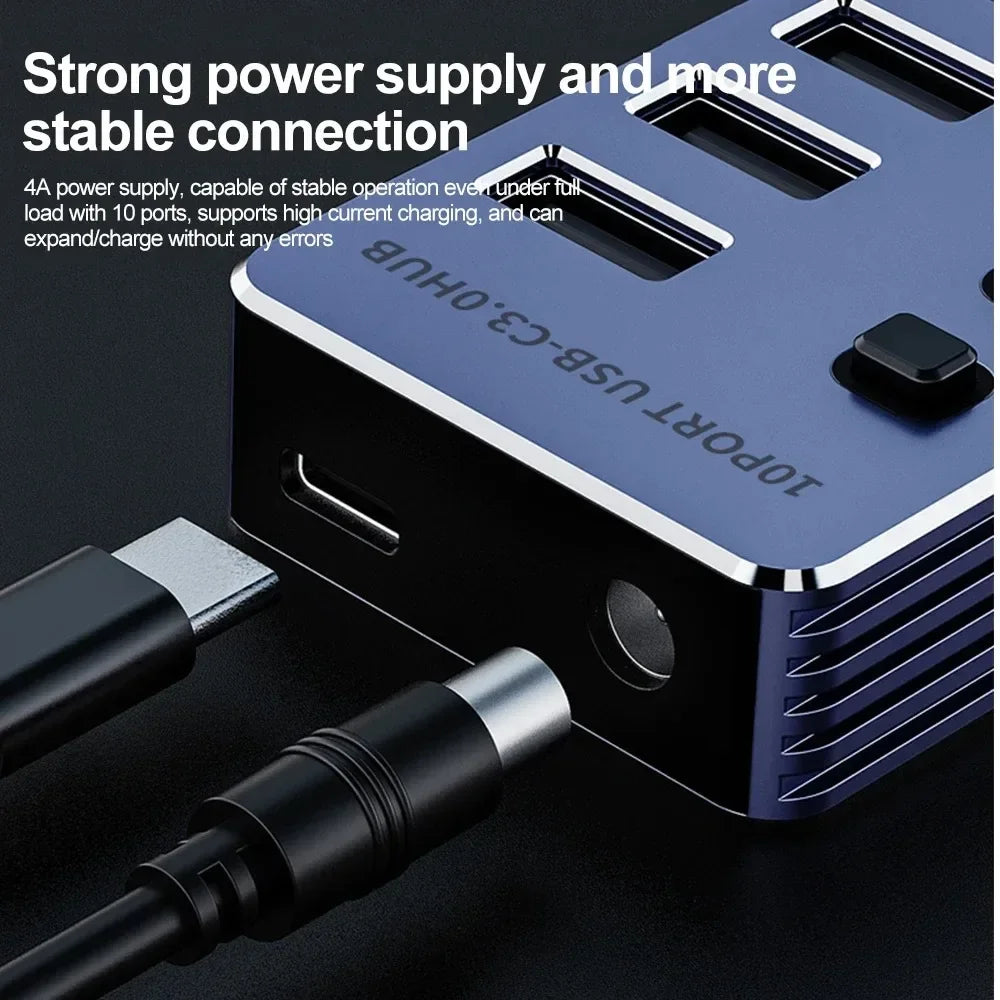 KEBIDUMEI 10-Port USB 3.0 Hub | 5Gbps & Independent Switches USB 3.0 Hub HIP