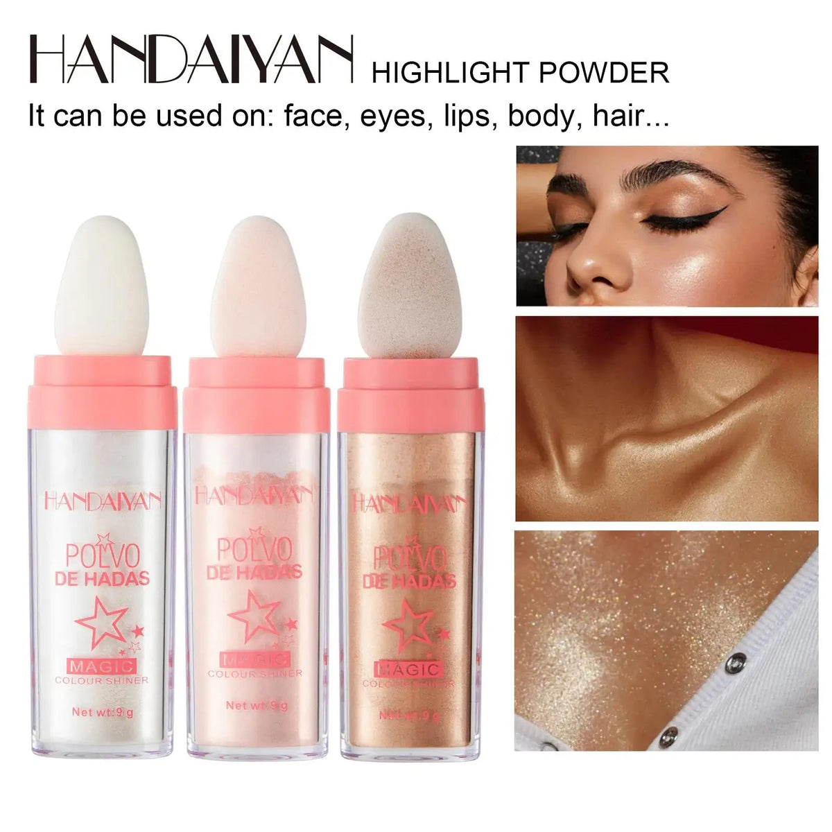 Handaiyan 3-Color Fairy Highlighter Stick – Shimmer & Glow Highlighter Powder Stick HIP