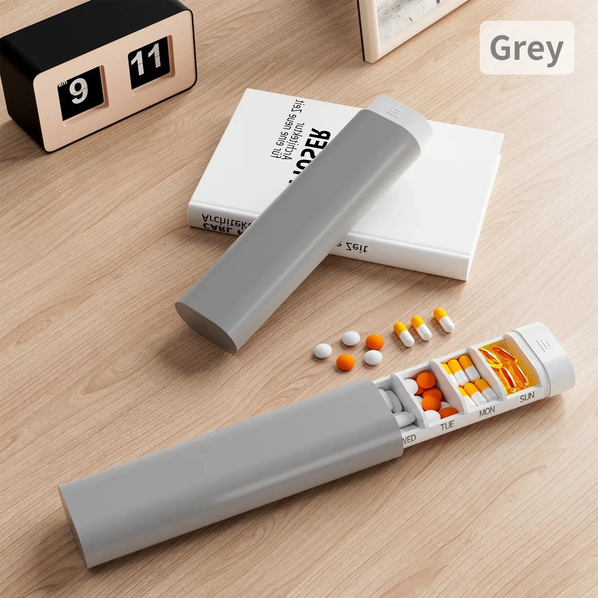 New Premium Portable Pill Case 7 Day 7 Grids Pill Organizer Container Travel for Medicine Vitamins Fish Oil Weekly Storage Box HIP Grey