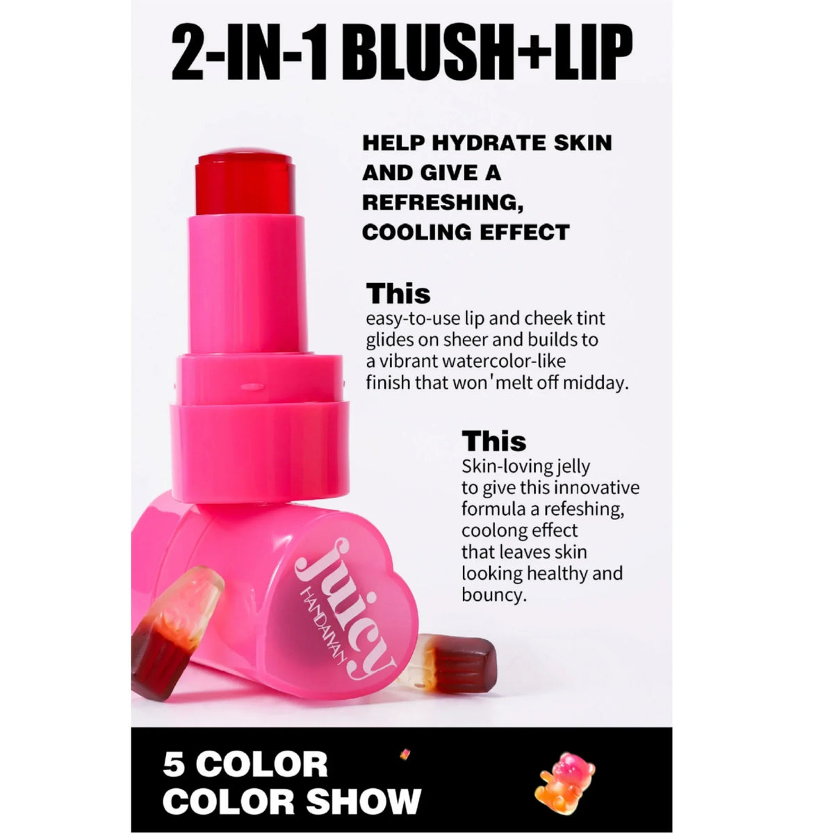 Handaiyan Jelly Blush Stick – 2-in-1 Lip & Cheek Tint Jelly Blush Stick HIP