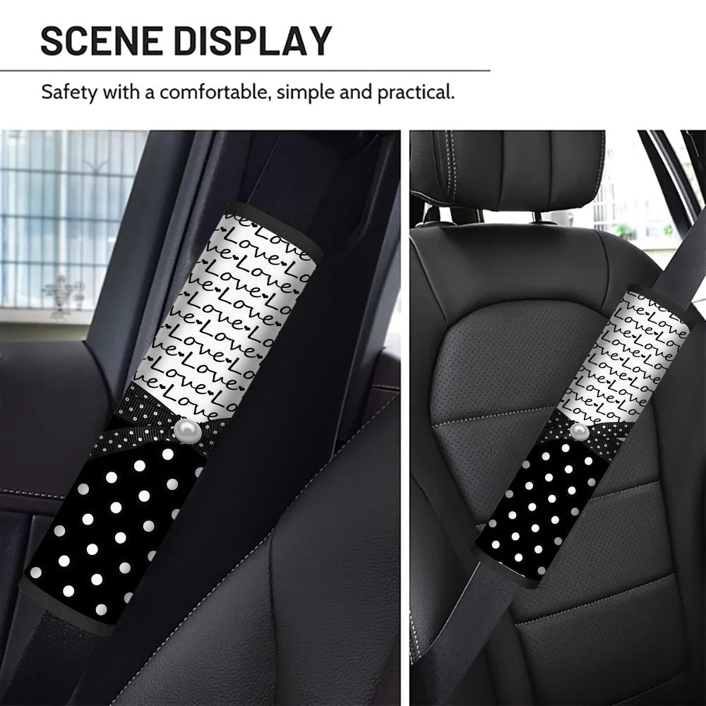 Love & Polka-Dot Car Seat Belt Cover – Polyester Shoulder Pad Seat Belt Cover HIP