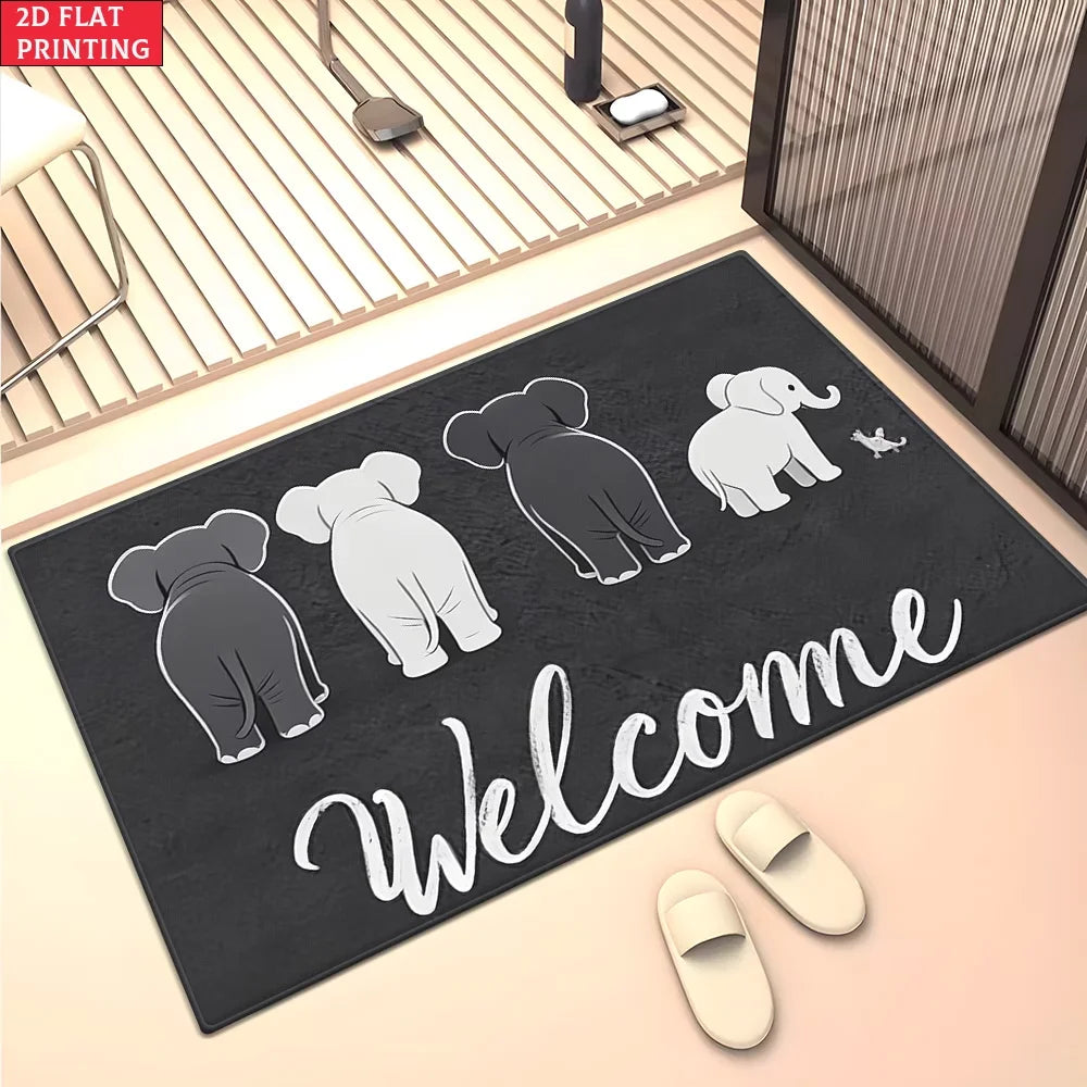 Elephant Family Welcome Mat – Non-Slip Washable Entryway Rug Decorative Floor Mat HIP 1 40x60cm-Felt
