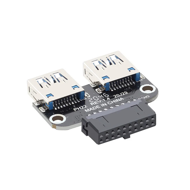 19-Pin 20-Pin to Dual USB-A Female Adapter – USB 3.0/3.1 USB Header Adapter HIP