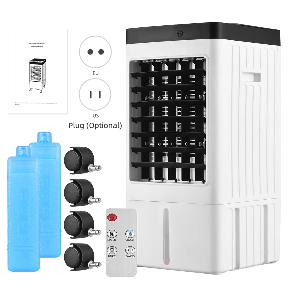 Evaporative Air Cooler 100° Oscillation Swamp Cooler with Remote Control 3 Wind Speeds Quiet Operation Bladeless Cooling Fan HIP
