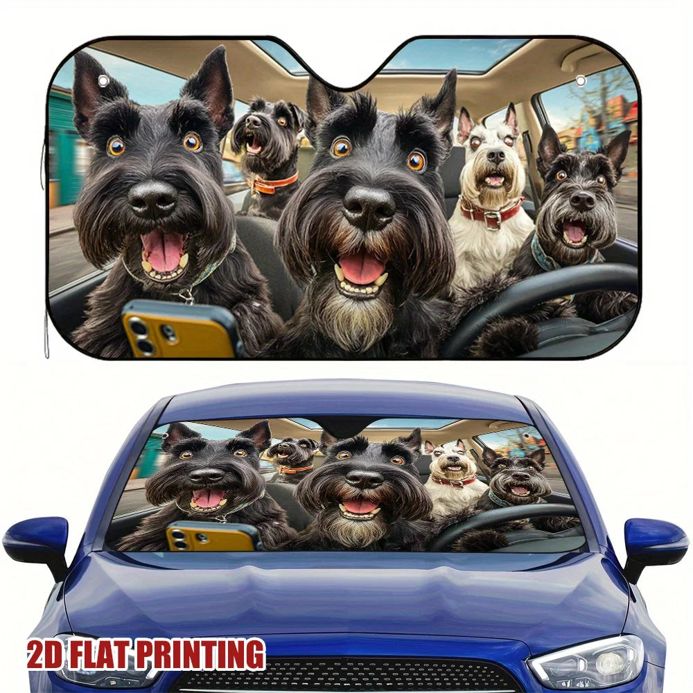 Scottish Terrier Car Sunshade – Funny 2D Print, Universal Fit Car Windshield Sunshade HIP S