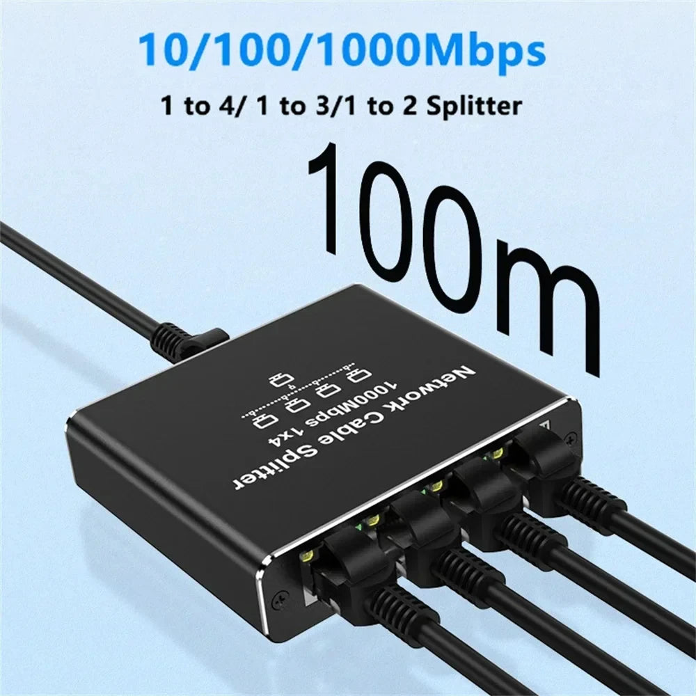 1 to 2/4 Port Gigabit Ethernet Splitter 1000Mbps RJ45 Hub Ethernet Network Splitter HIP