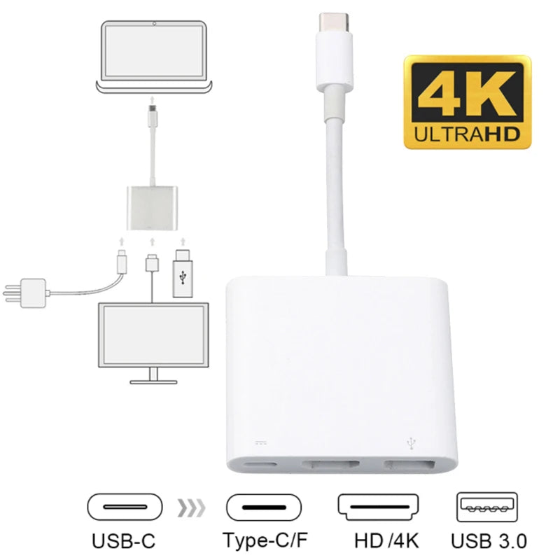 USB-C to HDMI 4K Adapter Hub – USB 3.0 & Type-C Charging USB-C Multiport Adapter HIP