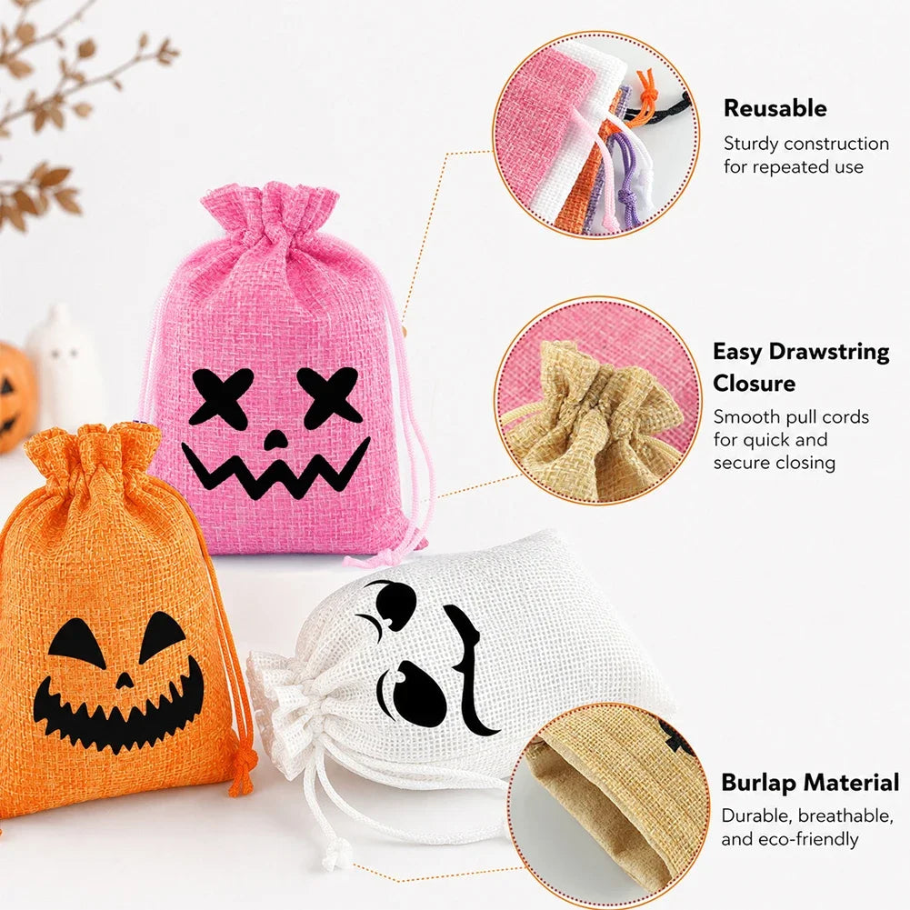 Multi Functional 5PCS Halloween Drawstring Gift Bag Linen Pumpkin Spider Bag Kids Favorite Candy Bag Holiday Party Home Decor HIP