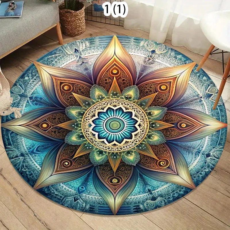 Mandala Chakra Round Rug – Machine Washable Yoga & Décor Round Area Rug HIP 2 120X120CM