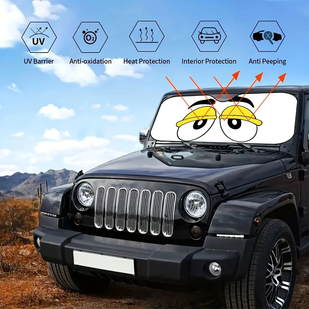 Cartoon Yellow Eye Foldable Car Sunshade – Universal Fit Car Sunshade HIP