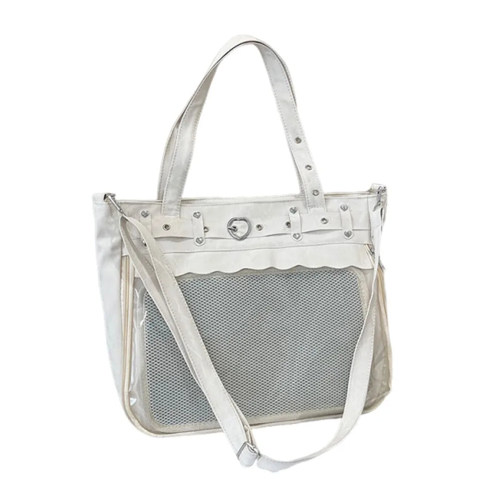 Transparent Ita Tote Bag – Y2K Large Capacity Shoulder Bag Tote Shoulder Bag HIP Beige