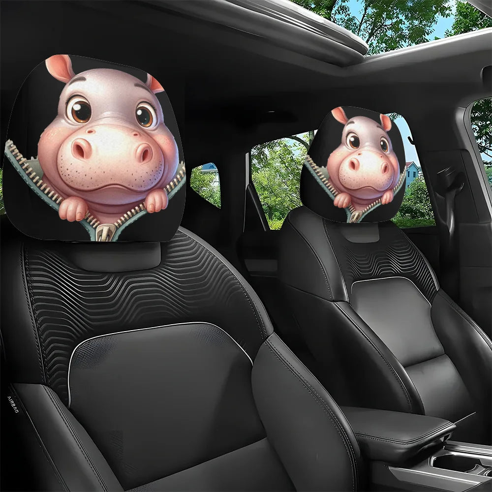 2-Pack Cartoon Hippo Car Headrest Covers – Machine Washable Car Headrest Covers HIP