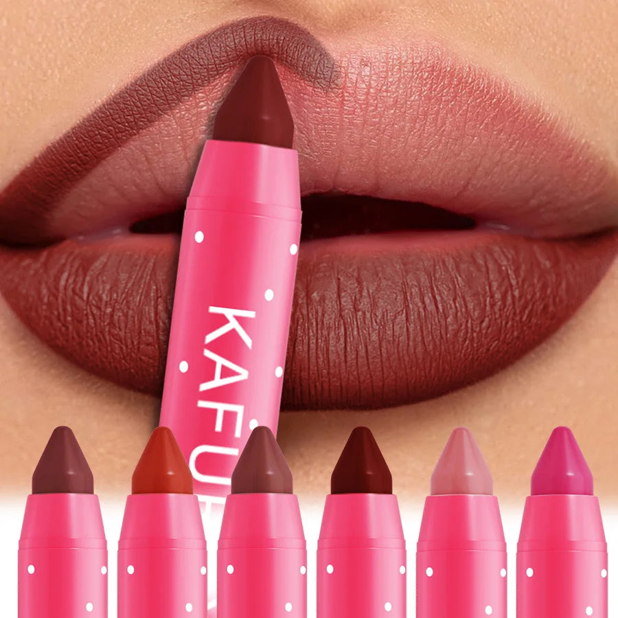15 Colors Lipstick Pencil Waterproof Sexy Red Matte Contour Tint Lipstic Pen Long-lasting Lipliner Pen Non-stick Cup Lip Makeup HIP