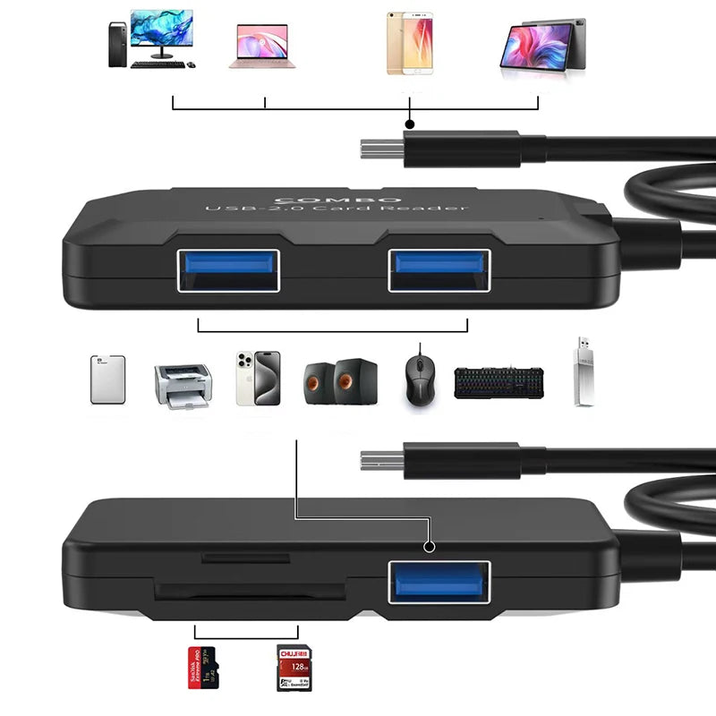 5-Port USB 2.0 Hub with SD/TF Card Reader – Plug & Play USB Hub Adapter HIP