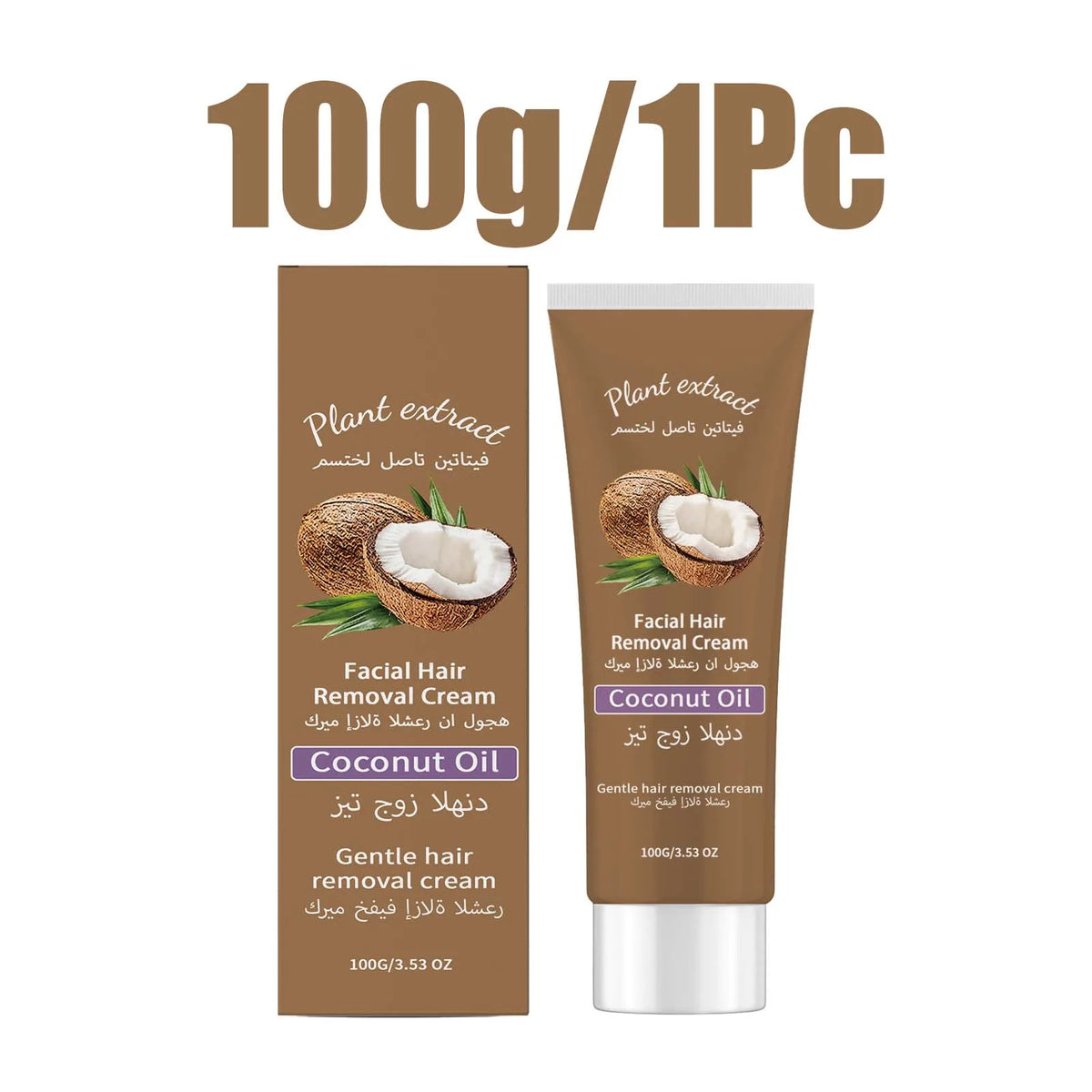 Gentle Facial Hair Removal Cream with Coconut Oil – 100g Facial Depilatory Cream HIP 1Pc