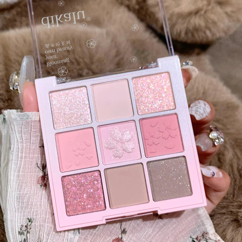 New Nine-color Eyeshadow Palette Rose Pink Nude Brown Low Saturation Pearly Matte Glitter Eye Shadow Long-lasting Eye Makeup HIP