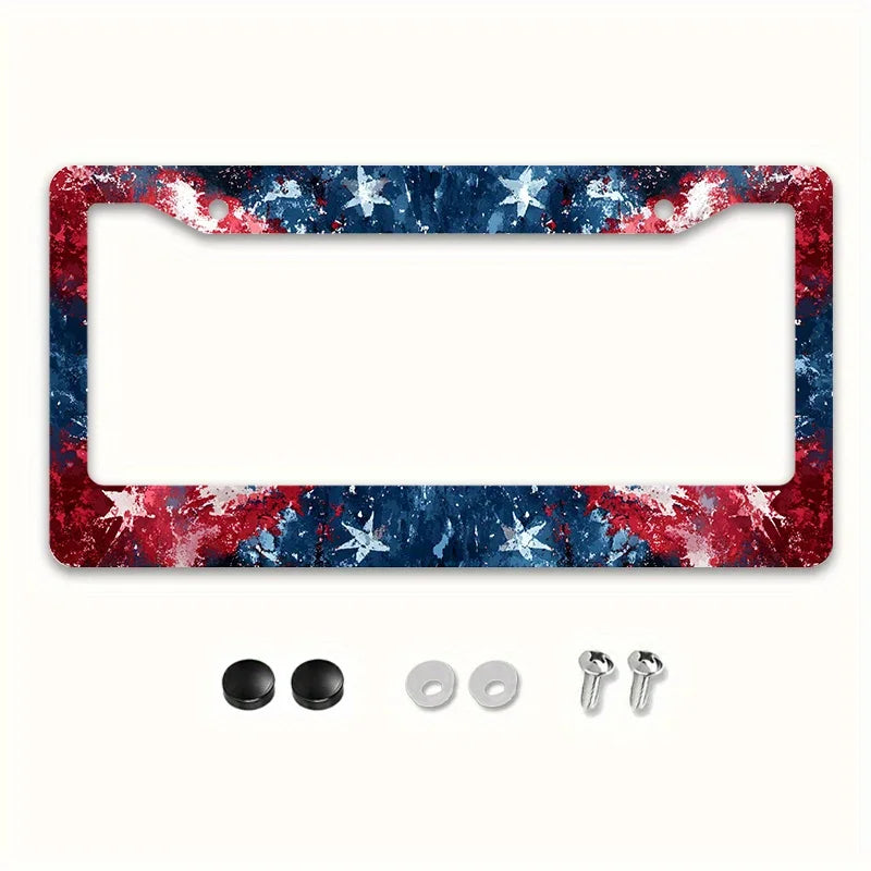 Metal License Plate Frame – Red White & Blue Flag Design License Plate Frame HIP 1