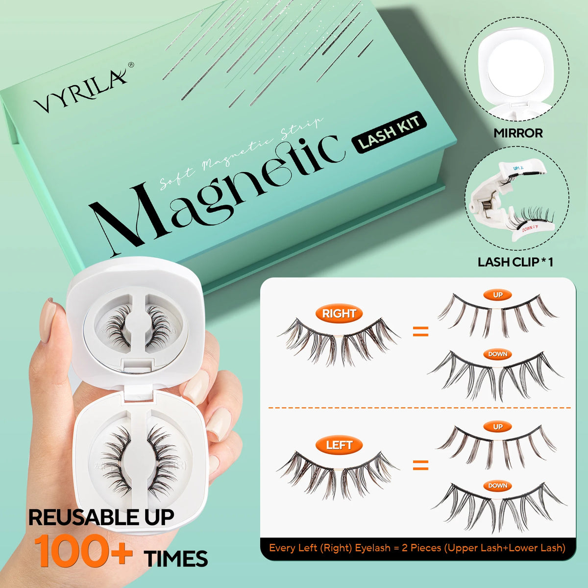 VYRILA Upgrade Magnetic Eyelashes Brown/Black Reusable Soft Magnetic Lash with Applicator Natural Look No Glue Needed Lashes Kit HIP