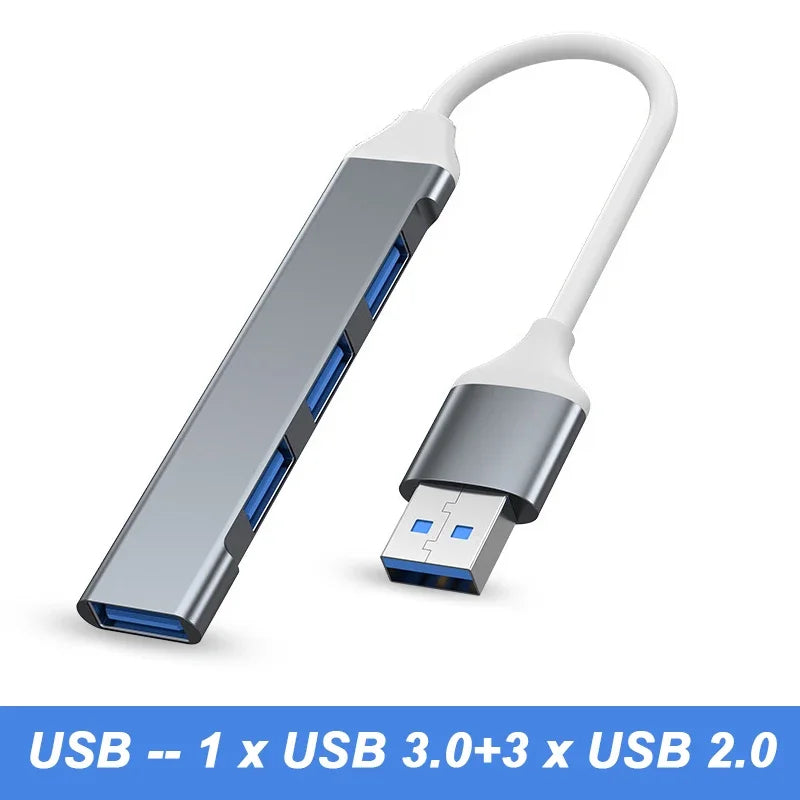 4-Port USB-C Hub – USB 3.0 & 2.0 Splitter Adapter OTG USB-C Hub HIP Gray-USB