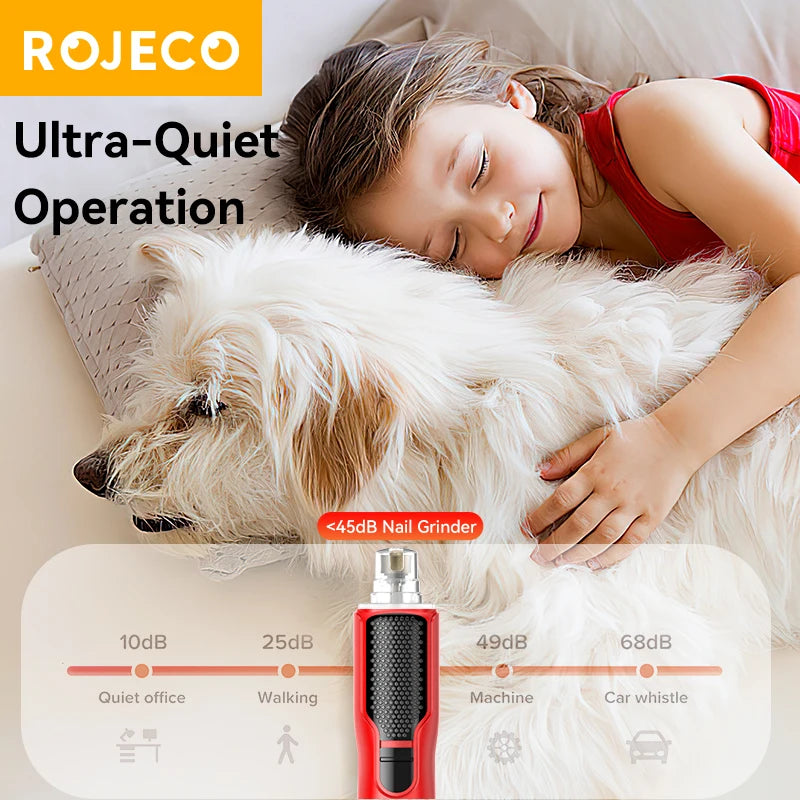ROJECO Pet Electric Nail Grinder Rechargeable Dog Paw Grooming Nail Clipper LED Light 7 Speeds Adjustable Cat Claw Nail Grinder HIP