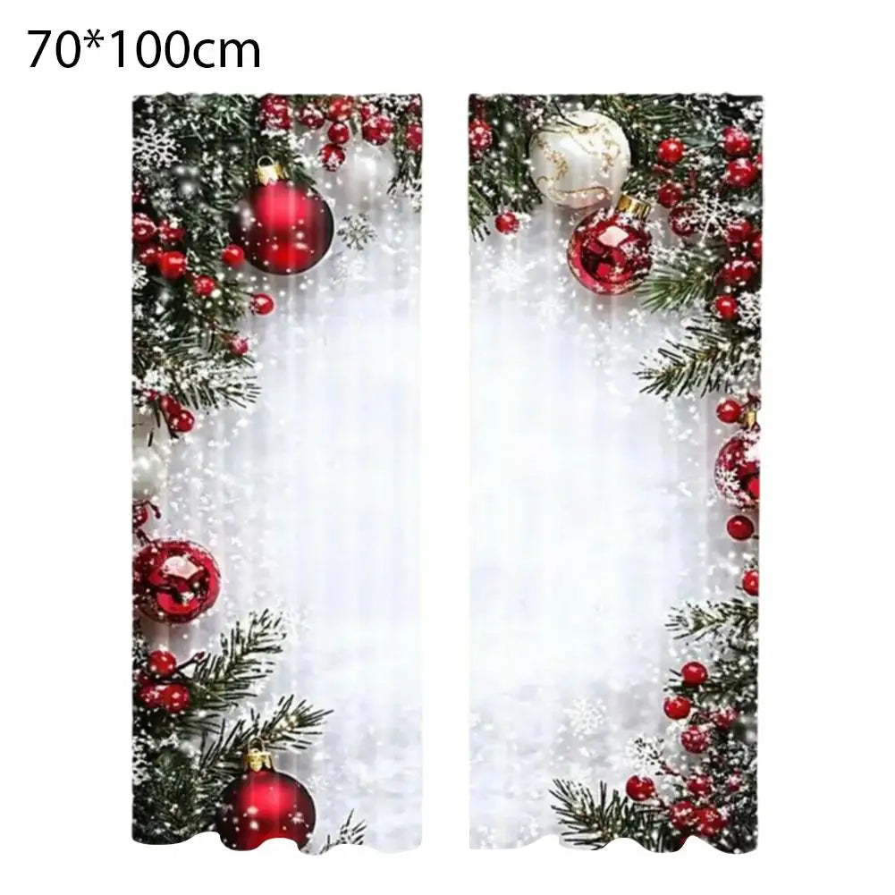 2pcs Xmas Ornament Holly Curtains Light Filtering Decor Polyester Xmas Holiday Window Home Living Bedroom Rod Pocket HIP A 70x100cm