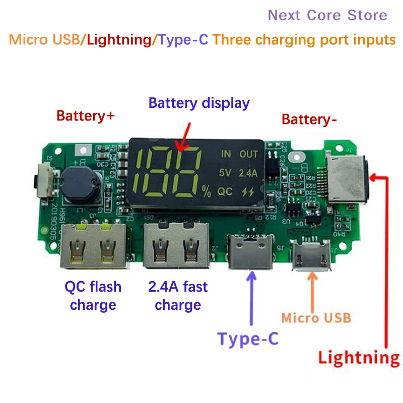 LED Dual USB 5V 2.4A 18650 Power Bank Lithium Charger Board Battery Charger Module HIP