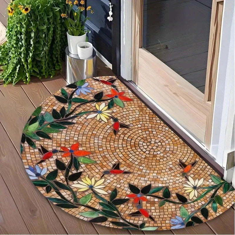 Boho Floral Half Circle Doormat – Non-Slip Washable Rug Doormat Floor Rug HIP