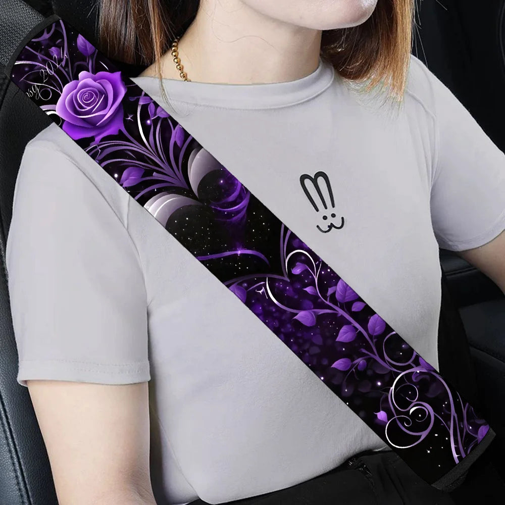 Car Seat Belt Cover – Soft Shoulder Pad, Purple Roses Design Seat Belt Cover HIP