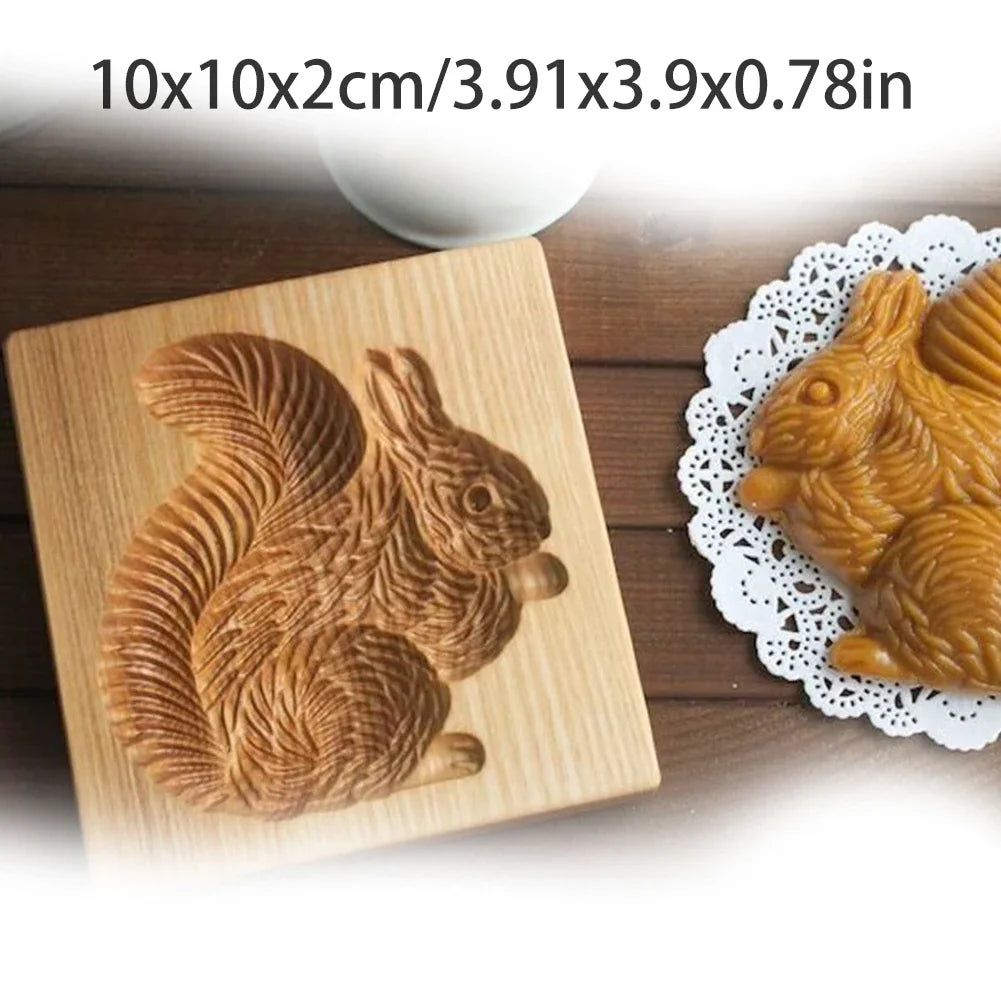 1PC Wooden Cookie Molds with Variety Patterns, 3D DIY Carved Embossed Cookie Cutter Moulds for Baking, Fondant Cake Biscuit HIP Squirrels