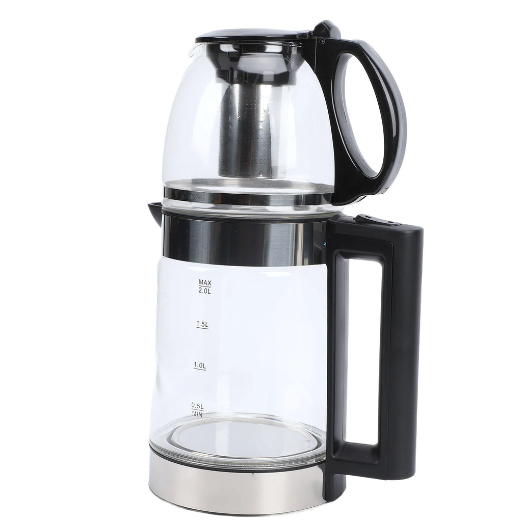 Electric Turkish Tea Maker 2000W Borosilicate Glass Tea Kettle Stainless Steel Infuser 2L Kettle 0.8L Teapot Capacity HIP