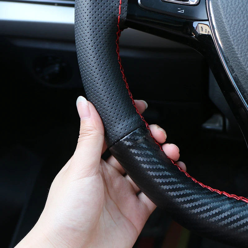Carbon Fiber PU Leather Steering Wheel Cover 38cm – O SHI CAR Steering Wheel Cover HIP