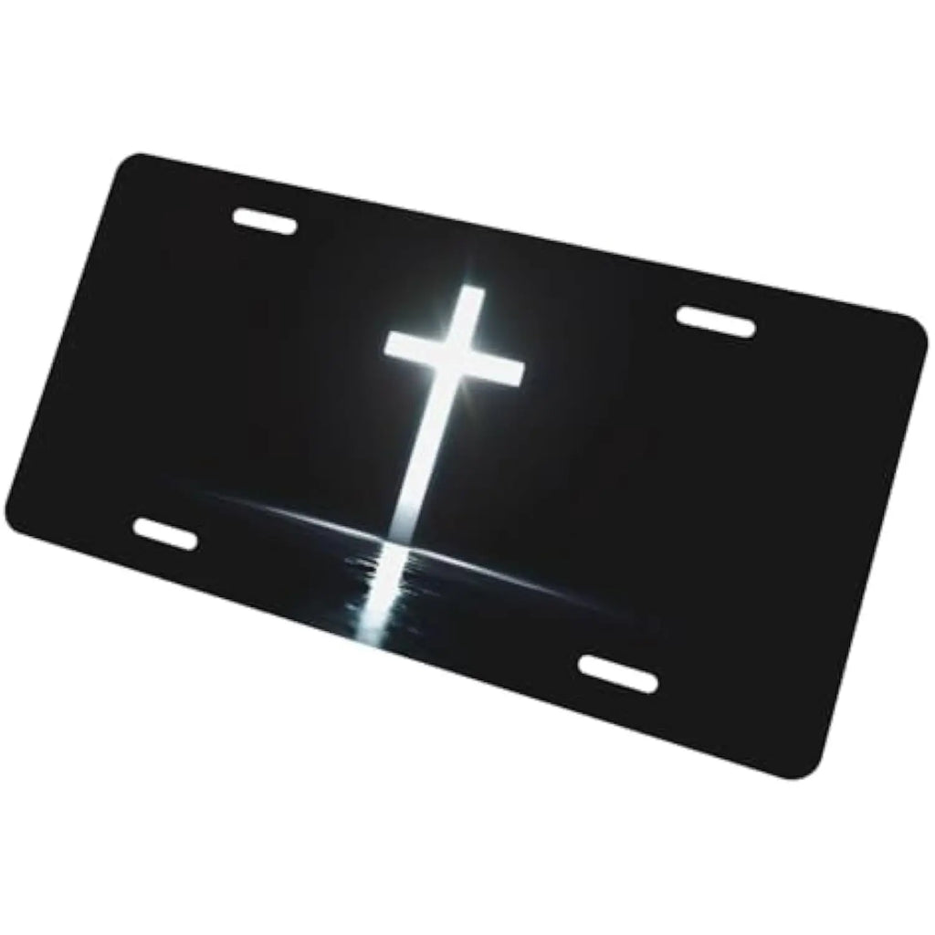 Christian Cross Aluminum License Plate – Glowing Faith Car Decor Decorative License Plate HIP