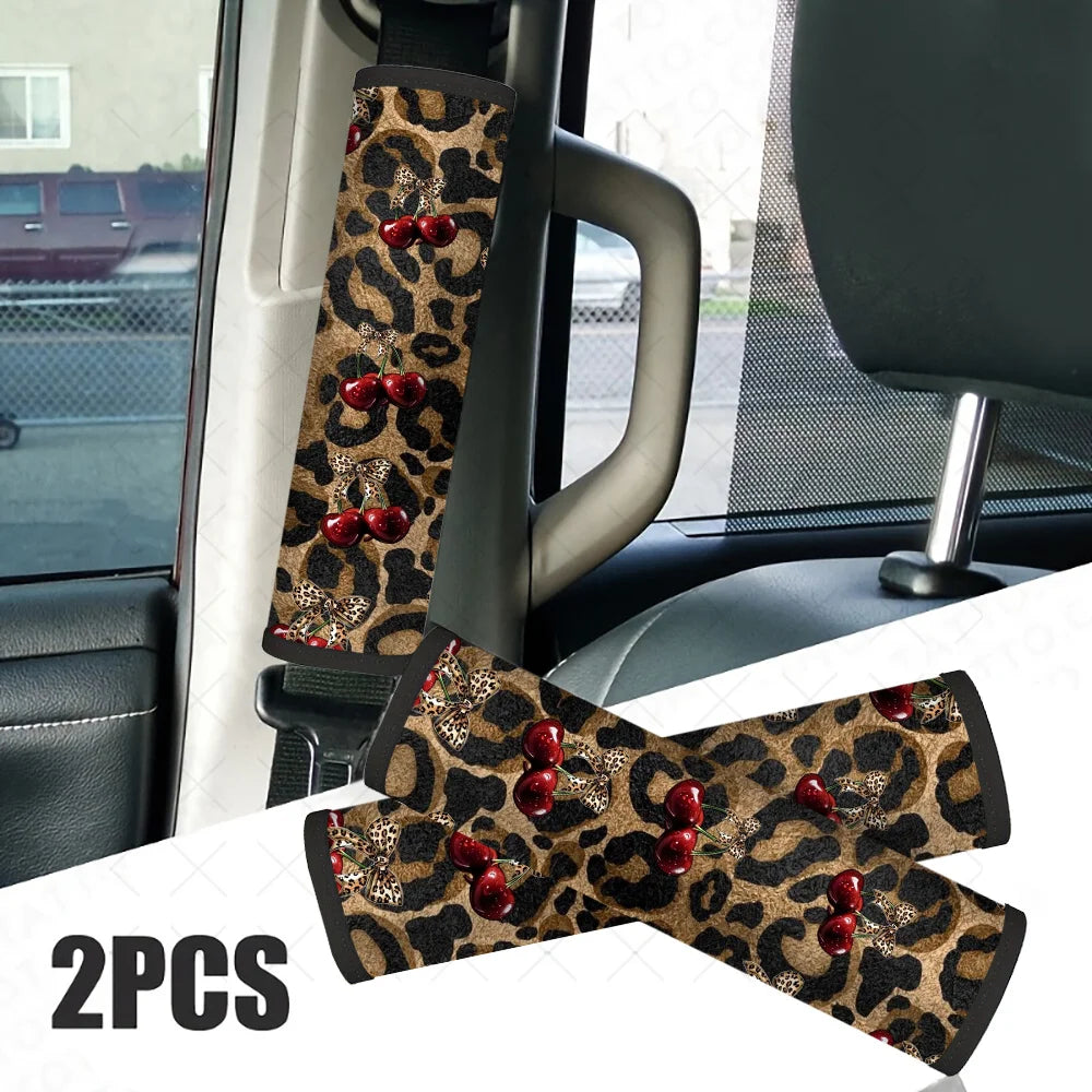 2-Pack Cherry & Bow Leopard Print Car Seat Belt Covers Car Seat Belt Cover HIP