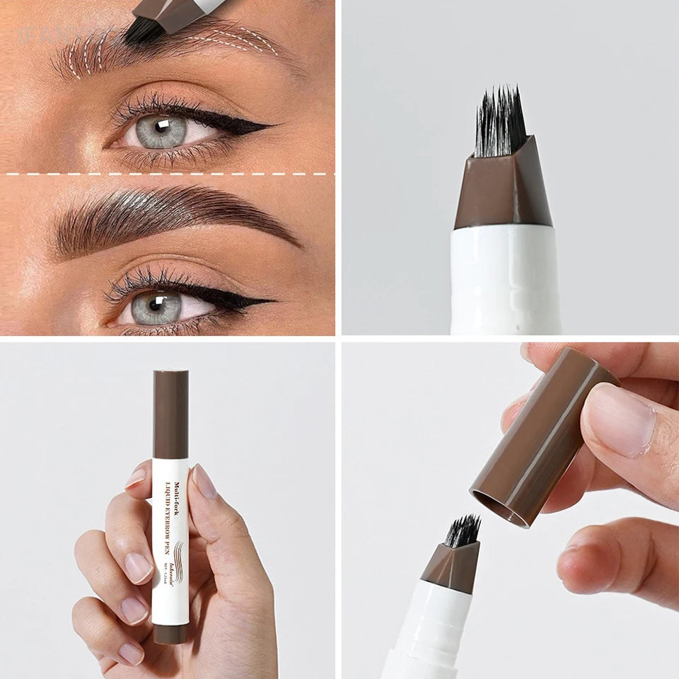 Long Lasting 4D Wild Eyebrow Pen Multi Forks Liquid Pen Tip Fine Sketch Natural Dark Brown Liquid Tattoo Brow Waterproof Makeup HIP