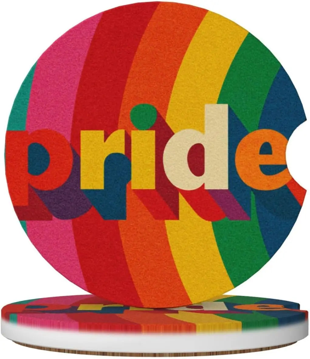 Rainbow Pride Ceramic Car Coasters – 2-Pack Cup Holder Set Car Cup Coasters HIP 1 Other