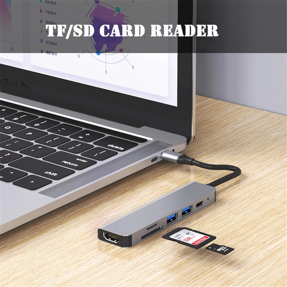6-in-1 USB-C Hub | 4K HDMI, 87W PD, USB 3.0 & SD Card USB-C Hub Dock HIP