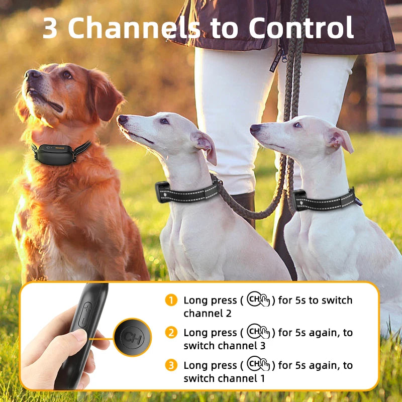 ROJECO Electric Dog Training Collar Digital Rechargeable Remote Control IPX7 Waterproof Vibrator Pet Dog Bark Stop Shock Collar HIP