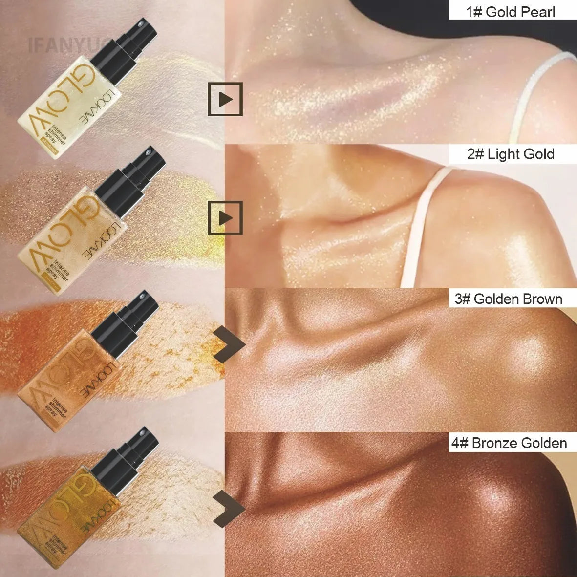 Intense Shimmer Spray Golden Brown Face Leg Contour Brighten Glitter Quick-Drying Non-Sticky Glitter Spray Liquid Highlighter HIP