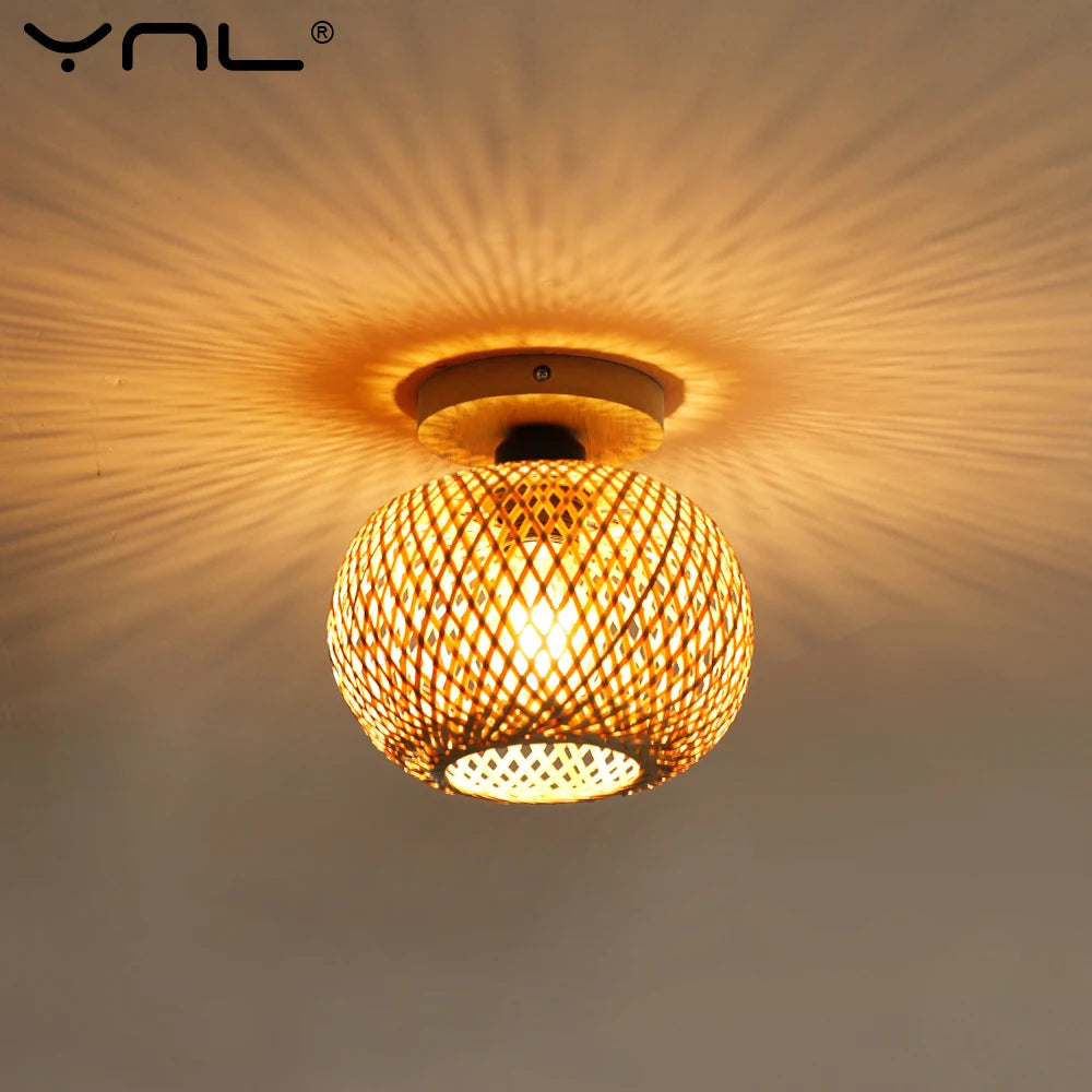 Retro Bamboo Woven Ceiling Light – E27 Decorative Lamp Bamboo Ceiling Light HIP