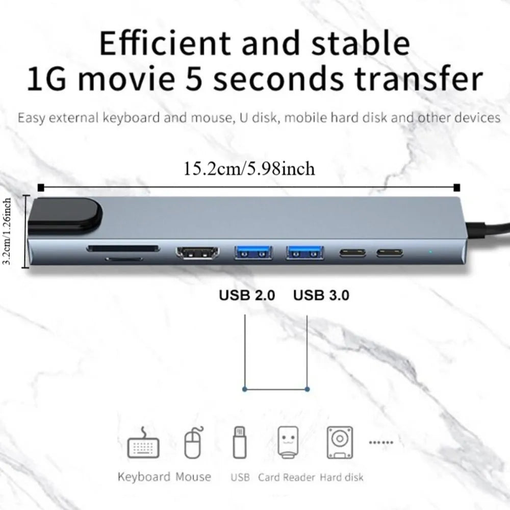 8-in-1 USB-C Hub | 4K HDMI, RJ45, SD/TF, PD Charging USB-C Docking Hub HIP