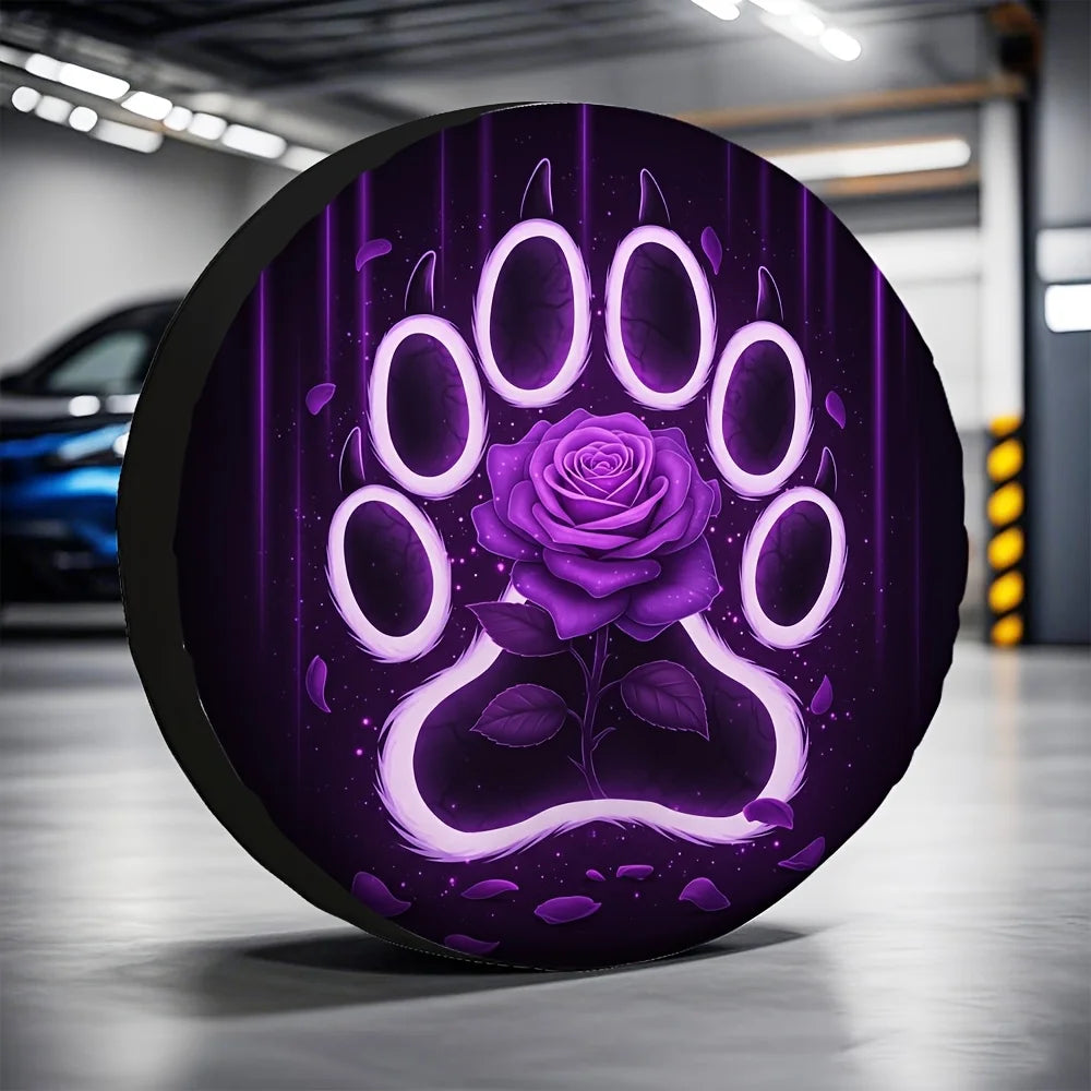 Purple Rose Paw Print RV Tire Cover – Weather-Resistant RV Tire Cover HIP PURPLE 17 in