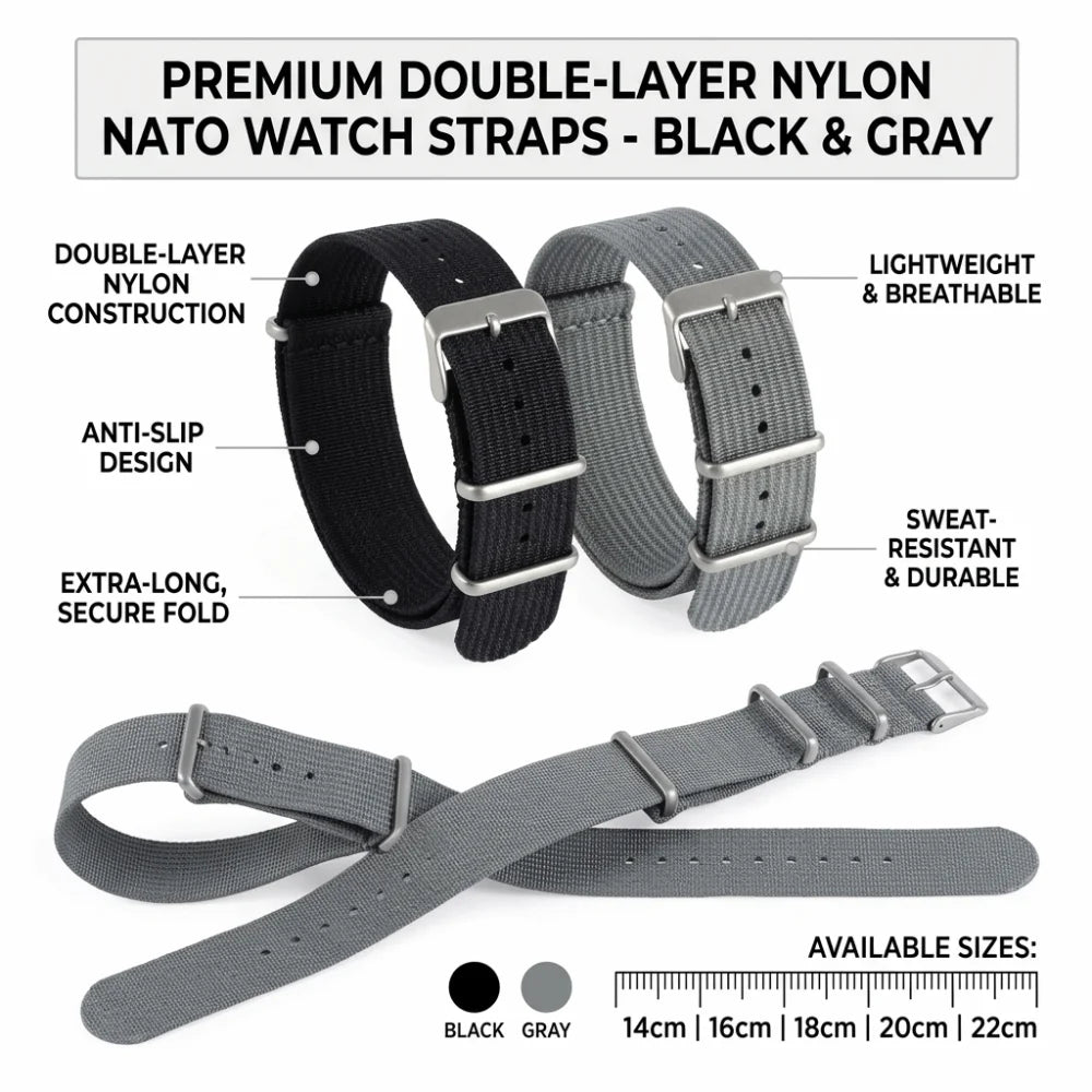 NATO Nylon Watch Band – Vintage Quick Release Strap 14–22mm NATO Watch Band HIP